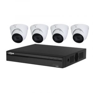 4 Varifocal Turret Cameras (IPC-HDW2831T-ZS-S2) with 4Ch NVR (DHI-NVR4104HS-4P-4KS2) and 2TB HDD